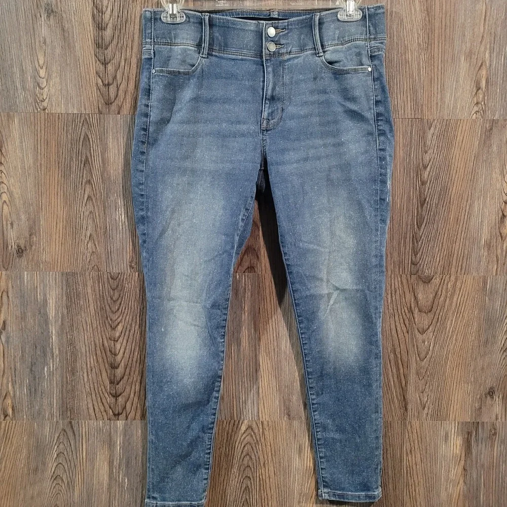 APT 9 Tummy Control Skinny Jeans Size 12 x 27 Speckled Medium Wash Stretch